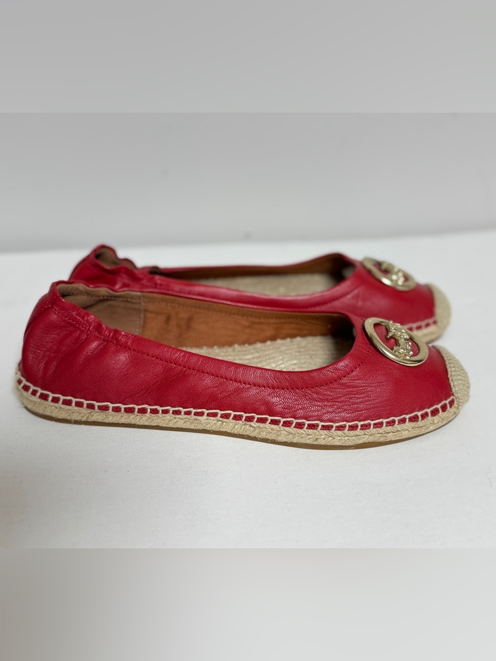 Coach Clara Red Leather Edpadrille Flats - Picture 2 of 9